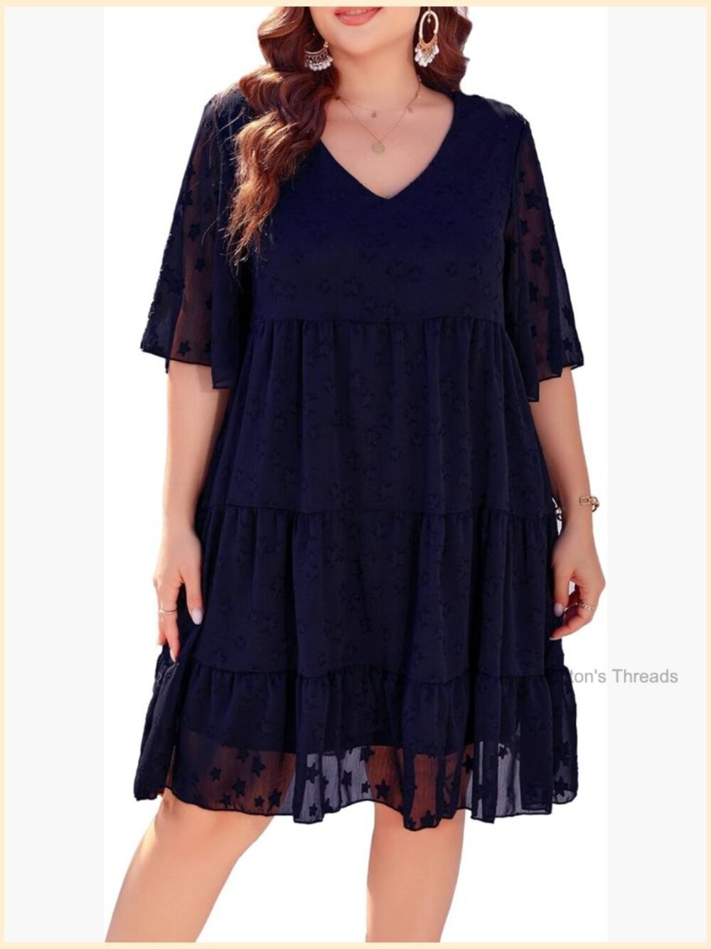 Plus Size Maternity Babydoll Dress V-Neck Short Sleeve Chiffon Loose Fit